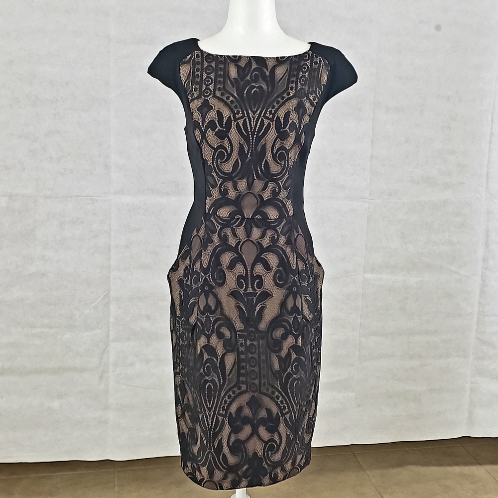 LIKE NEW SIZE 2 EVA FRANCO BLACK/NUDE LACE DRESS